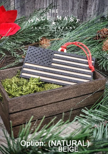 HMFC Wooden American Flag Christmas Ornament