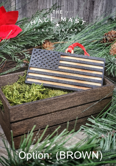 HMFC Wooden American Flag Christmas Ornament