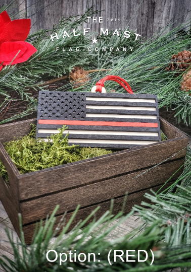 HMFC Wooden American Flag Christmas Ornament